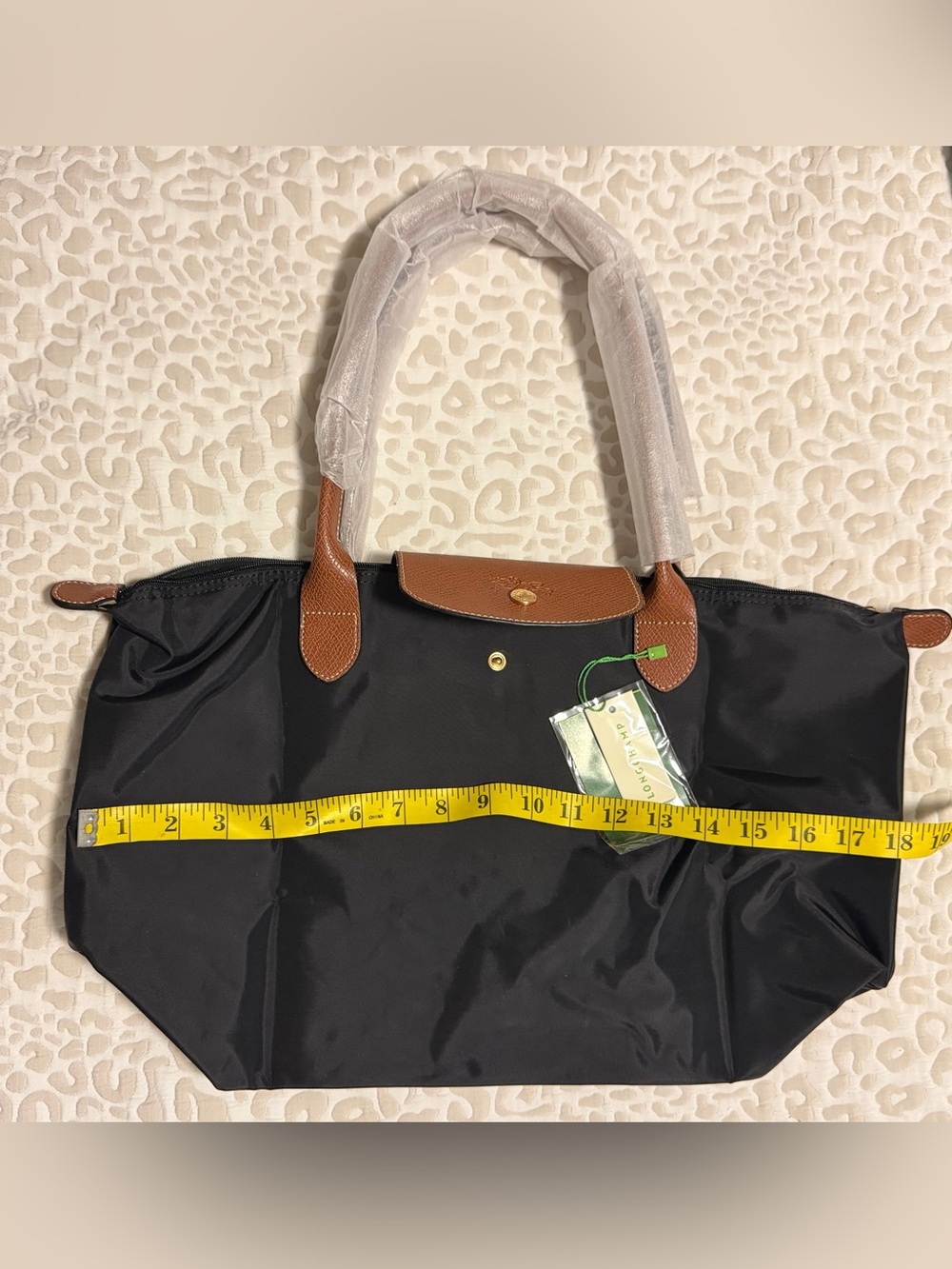 Longchamp Nylon Black Tote with Brown Leather Trim - Black/Brown - Picture 9 of 11